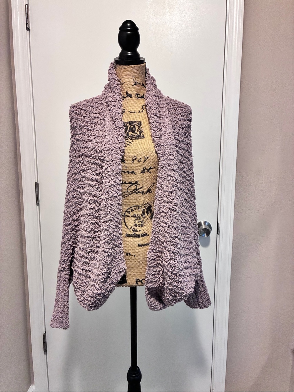 SHEIN Dusty Mauve Popcorn Knit Open-Front Cardigan